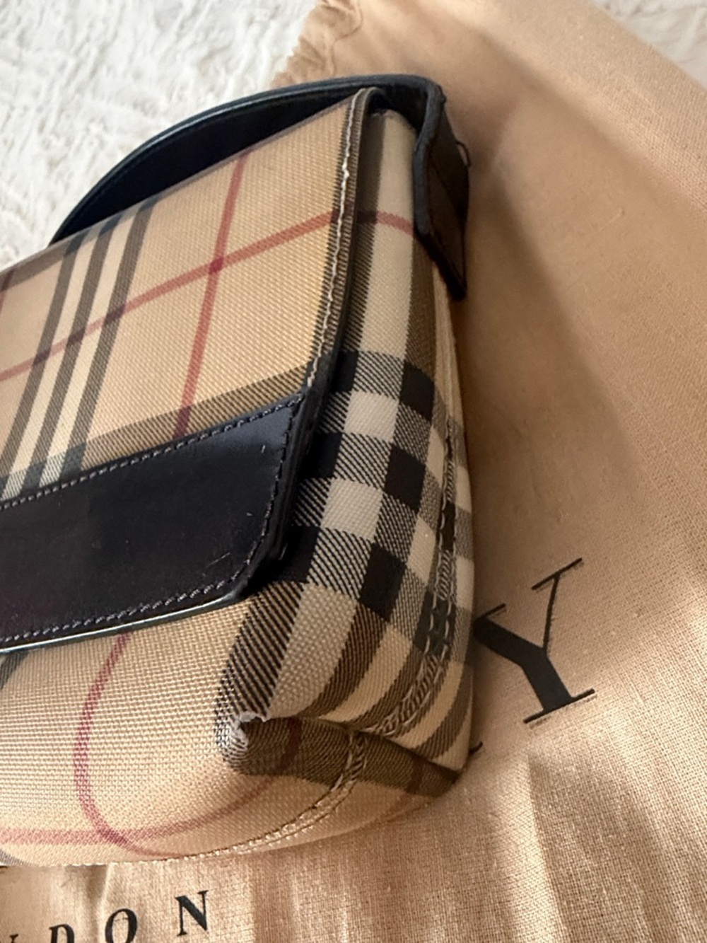 Burberry Beige Check Canvas Shoulder Bag with Black Trim - Picture 13 of 16